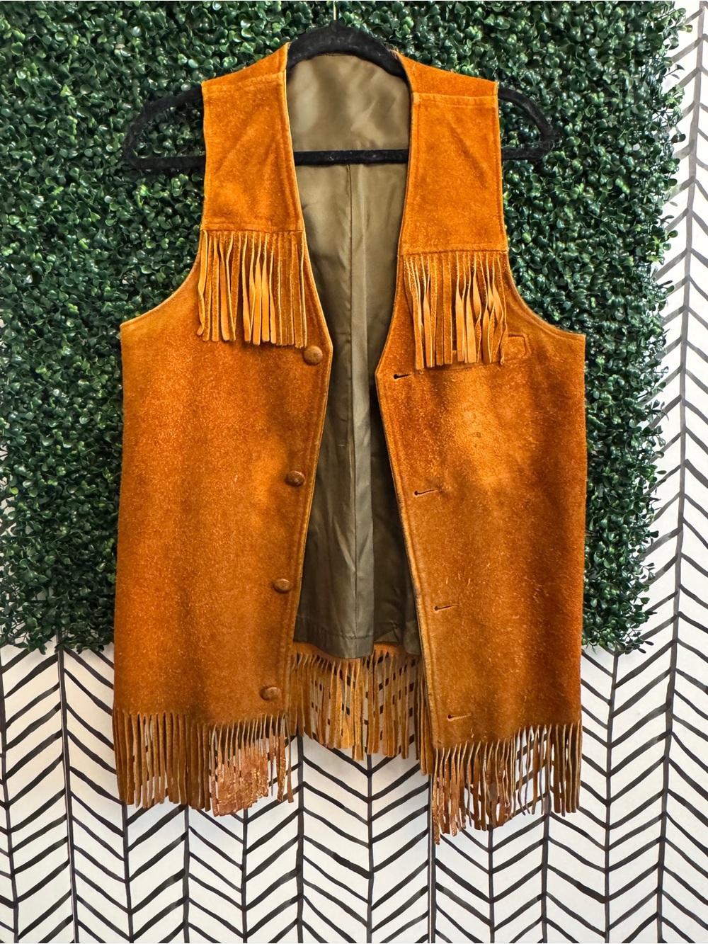 Vintage Suede Fringe Vest in Warm Tan/Caramel